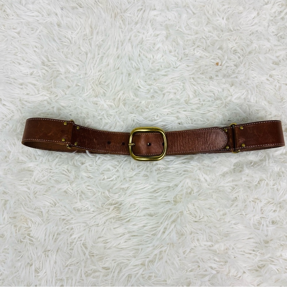 TALBOTS brown 100% genuine leather brass buckle belt size medium - Picture 11 of 17